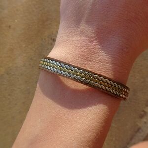 Mixed Metal Copper Silver Gold Colored Unique Steampunk Braided Cuff Bracelet